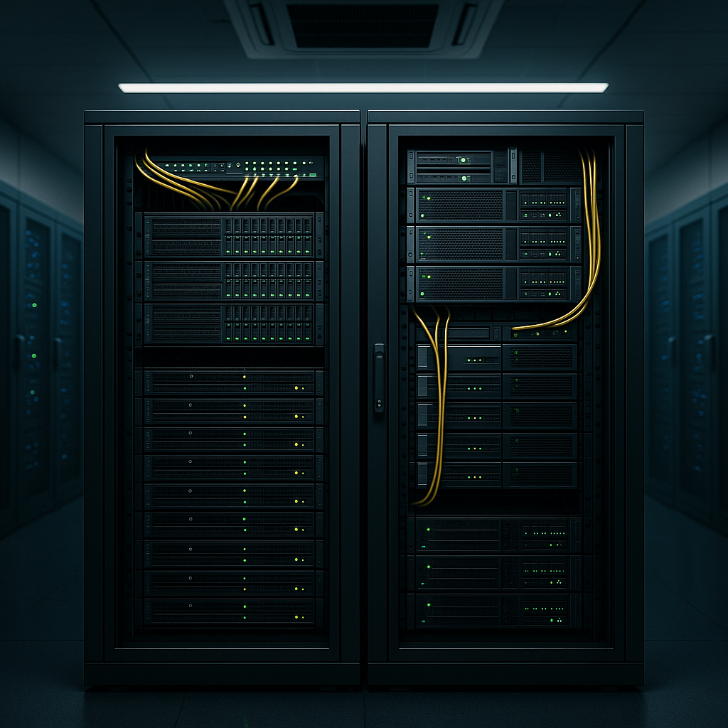 Racks de servidores monitoreados por sensores QBIT